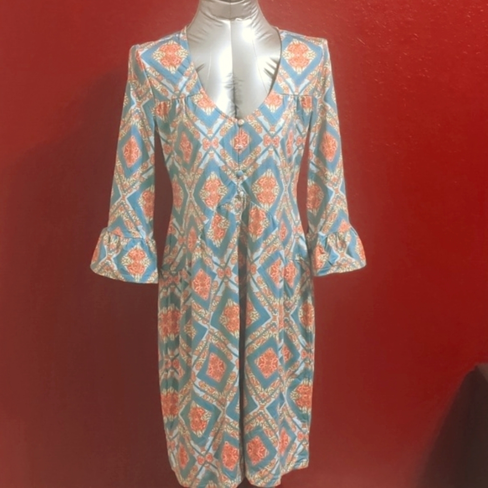 Cabana Life-Green-Floral New Handkerchief-Babydoll /Tulip sleeve Dress UPF 50+